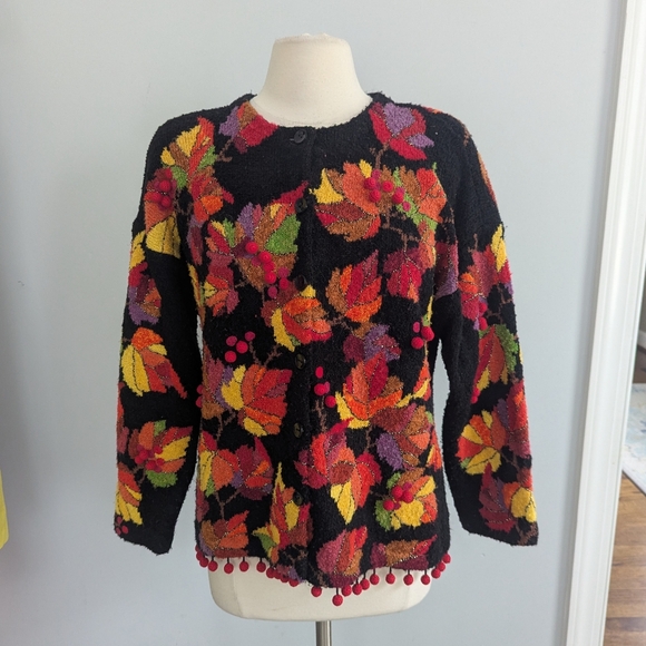 Design Options By Philip And Jane Gordon Fall Leaf Cardigan Sweater XL - Picture 1 of 10